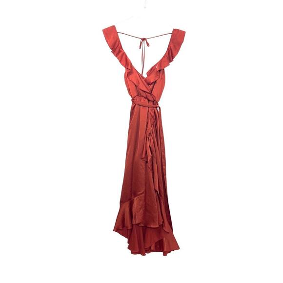Show Me Your MuMu Samantha Ruffle Wrap Dress in Copper Size Medium - Picture 2 of 4